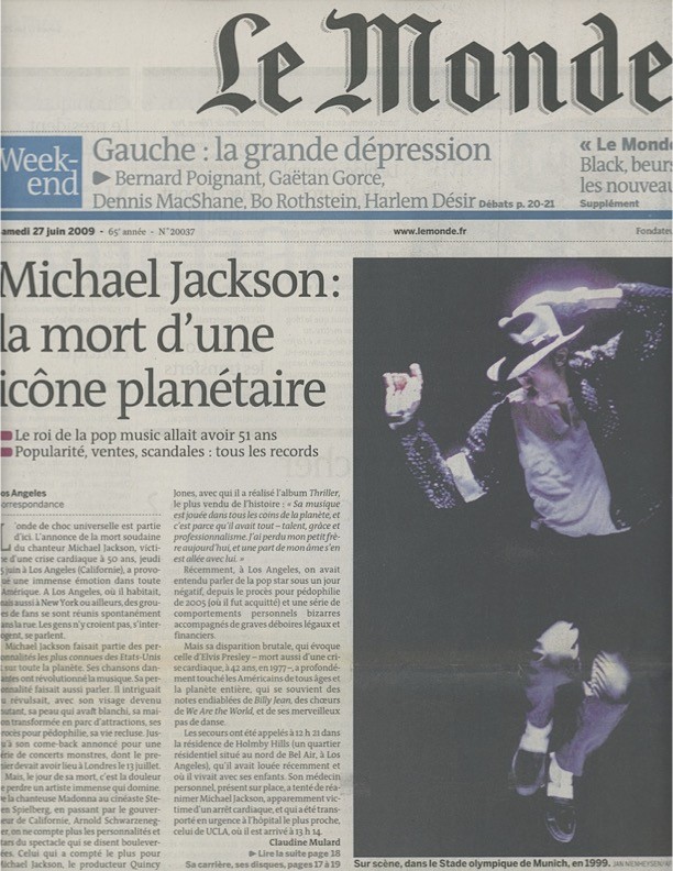 Le Monde, Samedi 27 juin 2009